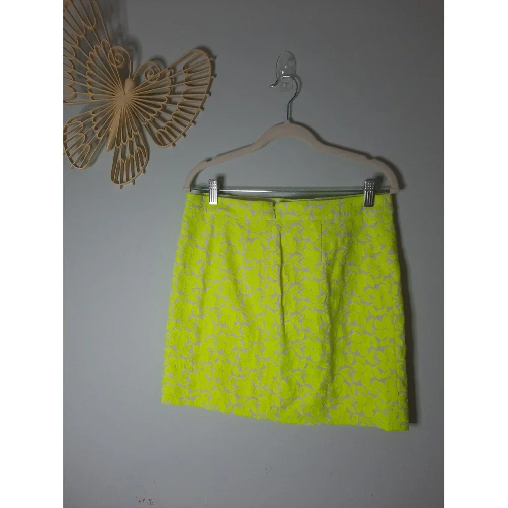 J.Crew Factory Neon Yellow Floral Embroidered Mini Skirt Size 4 Summer Preppy